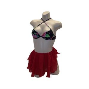 Zuliana Size Small Red Ruffle Side Tie Skirt. Made in USA. New With Tags